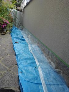 姫路市にて外壁塗装　外構の塗り替え工事　養生